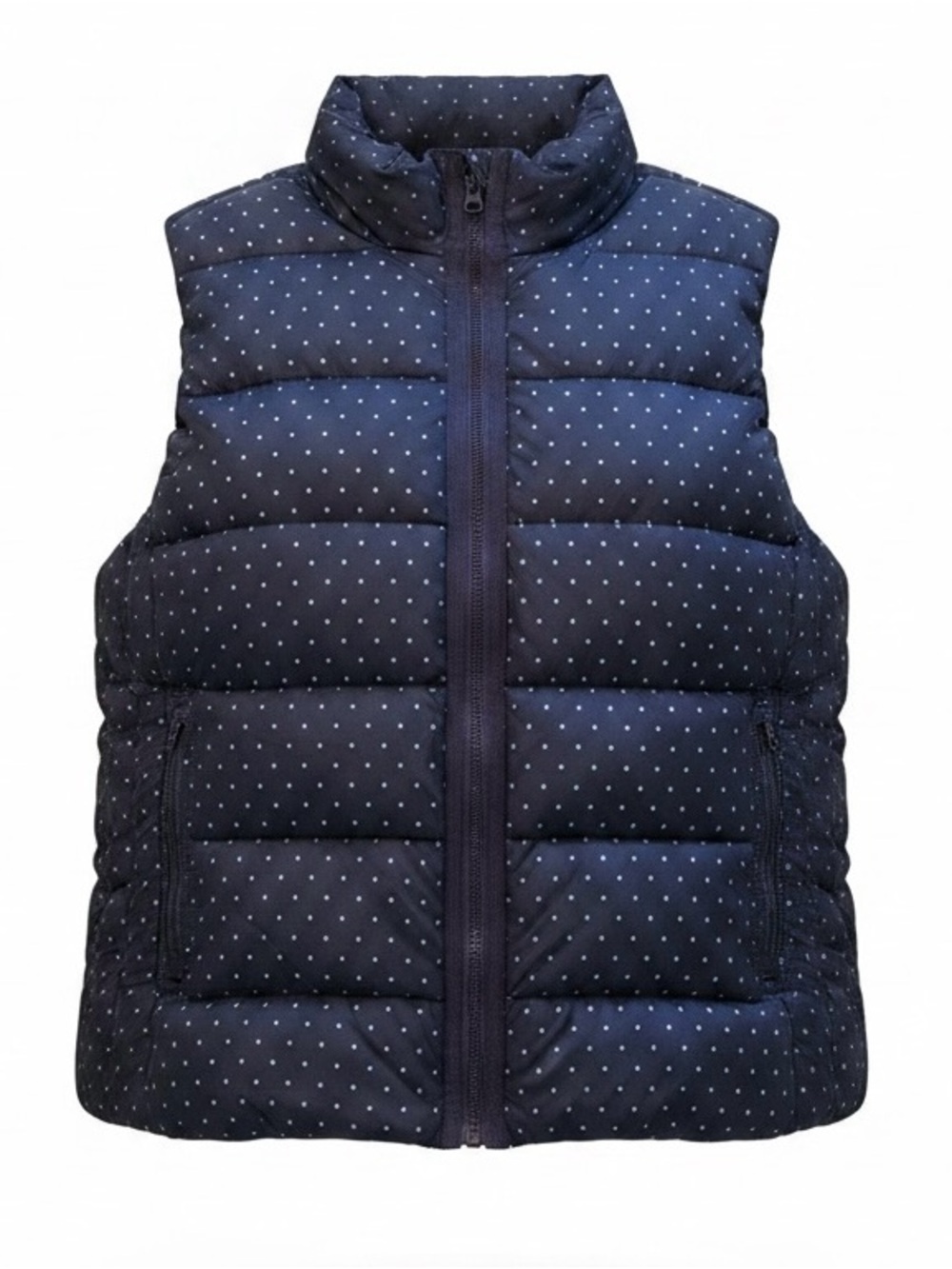 Laura Scott Puffer Vest Womens Large NWT Evening Blue Polka Dot Zip